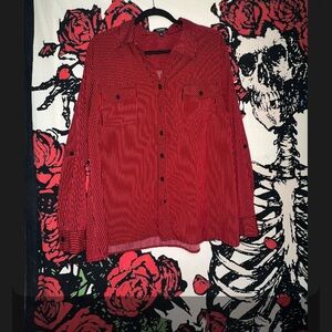 Red Striped Button-Up Shirt